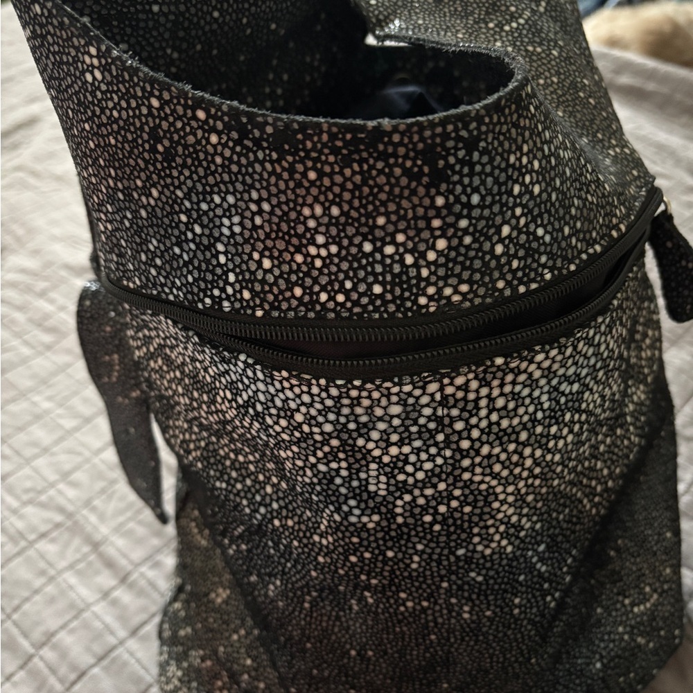 Cofi Genuine Leather Bailey Sling slouchy  crossbody black pewter metallic